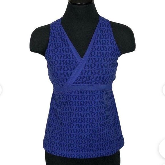 Lululemon surplice Deep V Athletic Tank Blue With Blue Logo Design size 4 - Picture 1 of 10